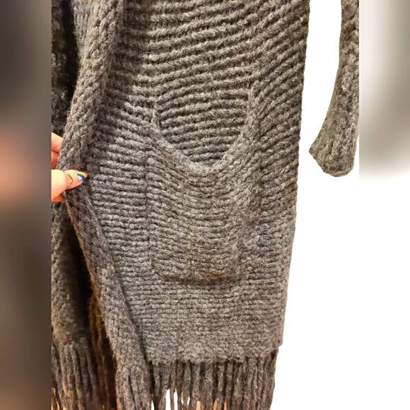 RAQUEL ALLEGRA Baby Alpaca Open Front Sweater Dark Gray, Bohemian Fringe | 3 XL - Picture 7 of 16